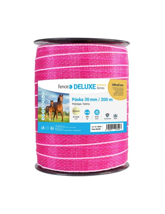 Páska na elektrický ohradník, šírka 30 mm, ružovo-biela, dĺžka 200 m
