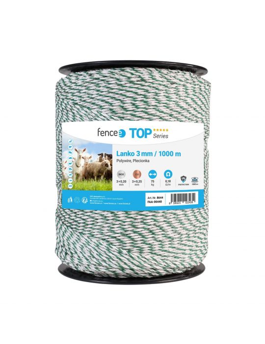 Lanko pre elektrický ohradník, priemer 3 mm, zeleno-biely, dĺžka 1000 m, 0,18 Ω/m