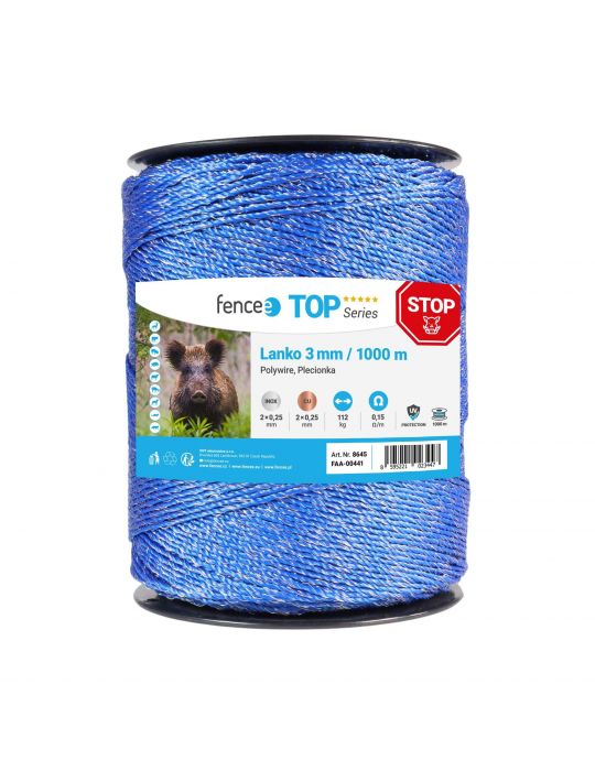 Lanko pre elektrický ohradník, priemer 3 mm, modrý, dĺžka 1000 m, 0,17 Ω/m