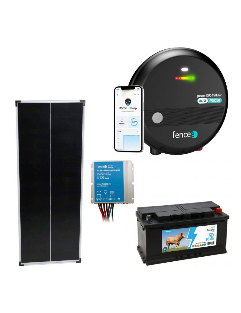 Sada solárneho LTE elektrického ohradníka 5 J, solárny panel 100 W, regulátor a 12V batéria 95 Ah